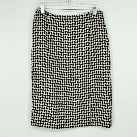 Nordstrom Studio 121 Wool Blend Skirt Womens 8 Black White Houndstooth Straight - Picture 1 of 9